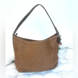 Fossil Straw & Leather Brown Boho Hobo Shoulder Bag Tote